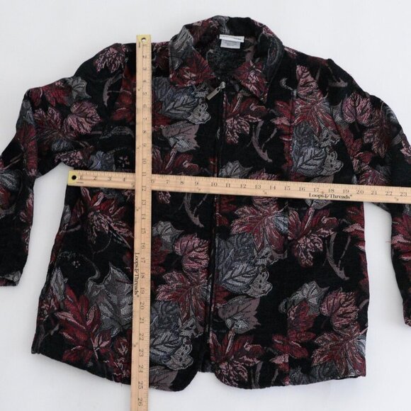 Vintage Bon Worth Black Maroon Tapestry Embroidered Floral Zip Blazer Jacket S - Picture 4 of 10